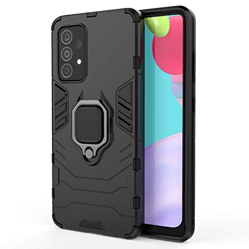 Cover per Samsung Galaxy A52 5G con 360 Gradi Girevole Anello Armor Custodia con Supporto Magnetico Auto Silicone TPU e PC Doppio Strato Protettiva Bumper. Nero