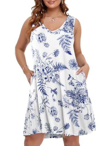 Image of BELAROI Women Casual Summer Dresses Plus Size Sundress V Neck Swing Tank Dress Sleeveless Criss-Cross Beach Cover Ups Pockets