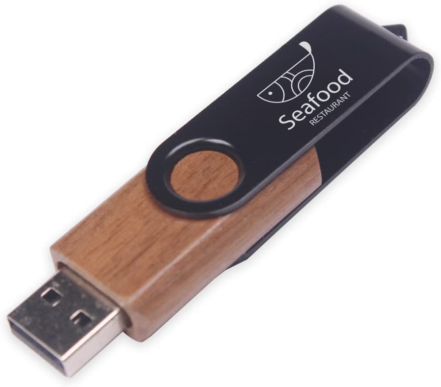 Personalized 360° Swivel USB Flash Drive - 4GB Metal Wooden Memory Stick With Free Engraving