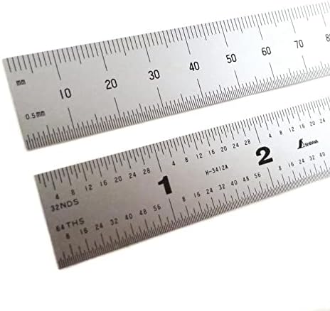 Shinwa 36 Inch Rigid Stainless Steel Machinist Ruler English/Metric Graduations (1/64, 1/32, mm and .5mm) Satin Chrome Finish