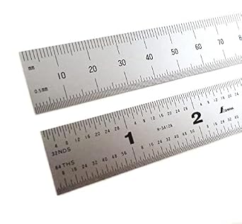 Shinwa 24 Inch Rigid Stainless Steel Machinist Ruler English/Metric Graduations 1/64, 1/32, mm and .5mm Satin Chrome Finish