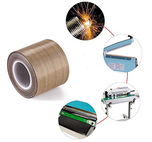 Image of 2Pieces Teflon Tape Fiberglass High Temperature PTFE Fabric Roll with Adhesive Heat Resistant for Vacuum Sealer(2inchx 33feet X 0.18mm)