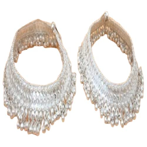 Traditional Silver Plated German Silver Payal Anklets Pair for Women's Bridal - Party - Festival Wear