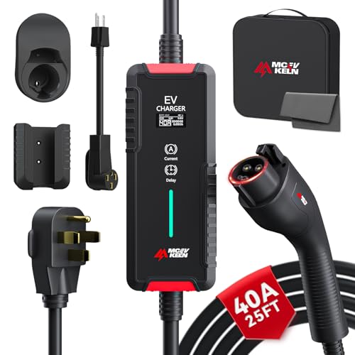 MCEVKELN EV Charger Level 2 40 A - J1772 Plug Nema 14-50P |25 feet Cable| Nema 5-15P to 14-50R Adapter| 40 Amps Portable Home Charging Station|
