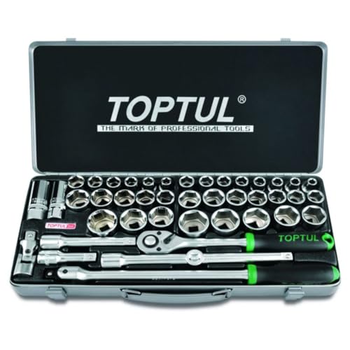 TOPTUL Steckschlüsselsatz 1/2 Zoll – 24-teilig, 8–32 Mm, Chrom-Vanadium, Mit Ratschenfunktion Im Koffer