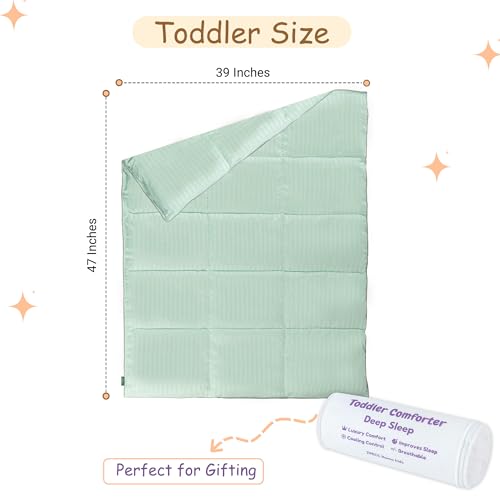Image of ZPECC Toddler Down Alternative Comforter, 39x47 Hypoallergenic Baby Blanket Quilt, Soft Breathable Lightweight All Season Kids Duvet Insert for Crib Stroller Cot Daycare, Green Stripe