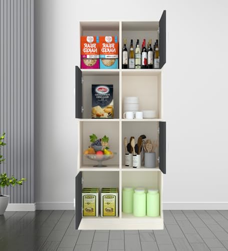 Image of SPECIALITY PANELS 8 Shelf Kitchen Cabinet | Multipurpose Wooden Storage Cupboard with Doors | Semi Open Pantry Organizer | Tall Space Saving Storage Unit for Kitchen Living Room Home | Display Rack