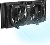 Comfort Zone Window Fan for Bedroom, 9 inch 3 Speed Dual Fans with Auto-Locking Expanders, Window Exhaust Fan, Removeable Bug Screen, Black