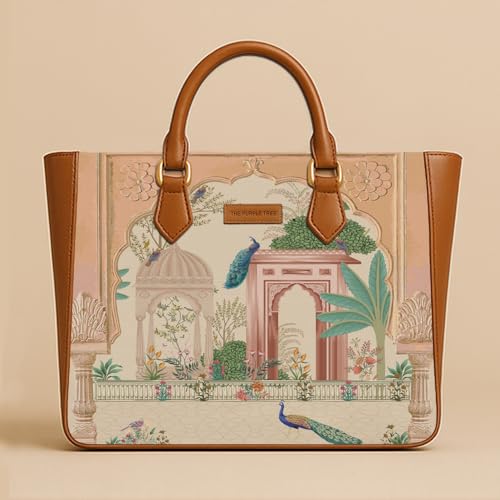 Image of The Purple Tree Handcrafted Women's Tote Bag with Vegan Leather Handles & Indian Prints, Shoulder Tote Bag and Handbag for Office and College (Pack of 1)