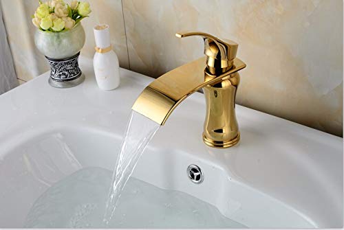 Mitigeur de lavabo cascade dorée pour rénovation de salle de bain