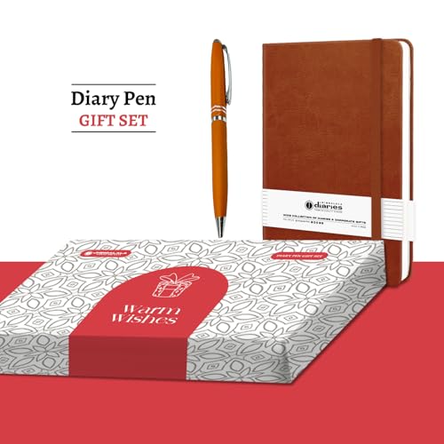 Image of Jhingalala A5 Leather Cover Hardbound Undated Journal Notebook with Pen Combo Gift | 80 GSM Premium Non-Bleeding Paper | Diary with Pen | Ideal Corporate, Diwali & New Year Gift (Tan Brown)
