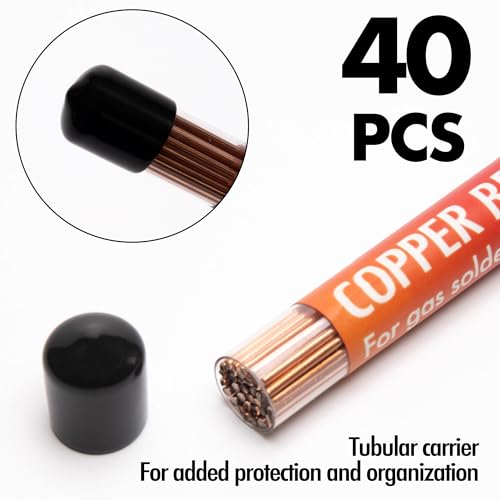 40 Sticks Copper Brazing Rods BCuP-2 (5/64" x 9.8") 2mm Phosphorus Round Self Fluxing Welding Brass Brazing Rod Sticks TIG Arc Pipes for Air Conditioner Refrigerators Pipe Gas