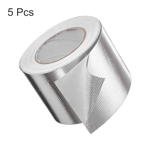 Image of HARFINGTON 5pcs Heat Shield Tape 3.14 inch x 164 Ft Waterproof Sunscreen Sound Insulation High-Temperature Resistance Silver Aluminum Tape Thickness for Automotive Repairs