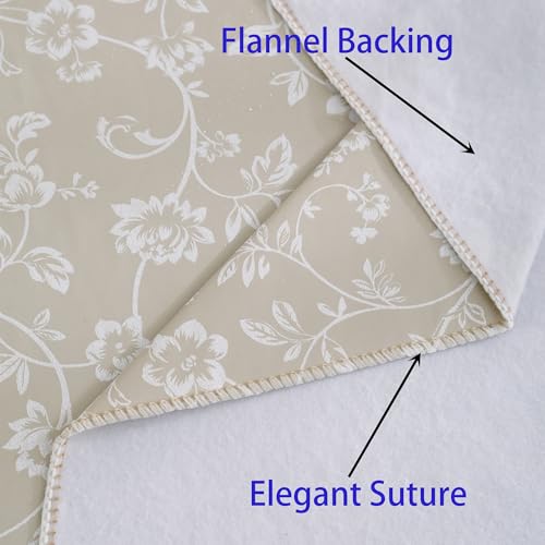 Image of Heavy Duty Vinyl Tablecloth with Flannel Backing Waterproof Oil-Proof Plastic Table Cloth Stain-Resistant Wipeable Rectangle or Square Table Cover for Indoor and Outdoor (Beige Floral,52x70 Inch)