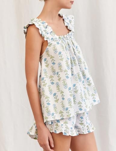 Wyeysyt Summer PJs for Women Set, Womens Floral Pajama Set Trim Cami Top and Shorts 2 Piece Sleepwear Set2