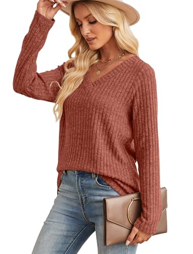 SAMPEEL Long Sleeve Shirts for Women V Neck Sweaters Fall Fashion Outfits 2025 Tunic Tops Lightweight - Image 5