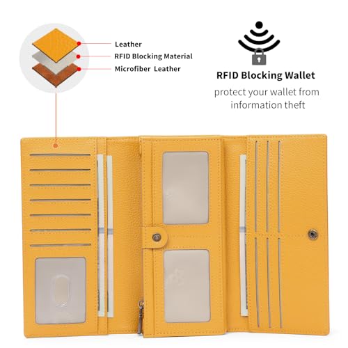 SENDEFN Large Womens Wallet Genuine Leather RFID Blocking Wallet for women Large Capacity Trifold Clutch Card Holder Ladies Purse with Zipper Pocket3