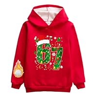 Banxidi Christmas 67 Kids Fleece-Lined Warm Hoodies,Six Seven Christmas Hat Theme Fashion Print Sweatshirt,Comfortable Soft Fabric,Boys Girls Holiday Cold-Weather Essential Red
