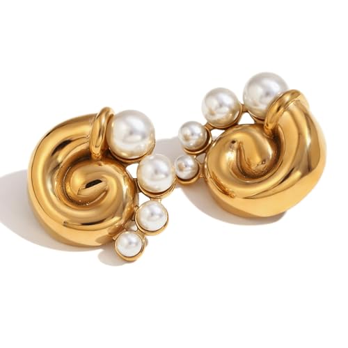 Chic & Chunky 18k Gold Plated Stainless Steel Earrings for Women - Stylish Hoop, Stud & Drop Designs with Pearls or Cubic Zirconia - Fashionable Accessories for All Occasions