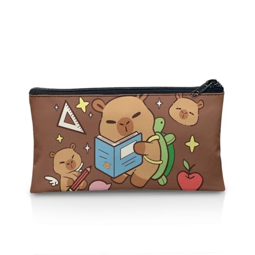 Image of Brown Pencil Cae Pouch Toddlers Cute Capybara School Pen Holder with Sturdy Zipper Girls Pencil Box for Stationery Kindergarten Opening Gifts