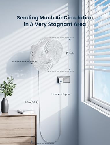 Image of 12 Inch Oscillating Wall Mount Fan with Remote & Timer, 4-Speed Quiet Indoor Bathroom /RV Fan, 90Rotation,Adjustable Tilt,8.2ft Cord for Bedroom&Home Cooling, AC Fan for Corner,Garage,Easy Mount /Clean