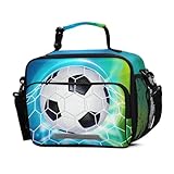 BOENLE Soccer Ball Water Lunch Box for Boys Girls Football Insulated Lunch Bag Kids Cooler Tote Shoulder Strap Reusable School Picnic Travel Office