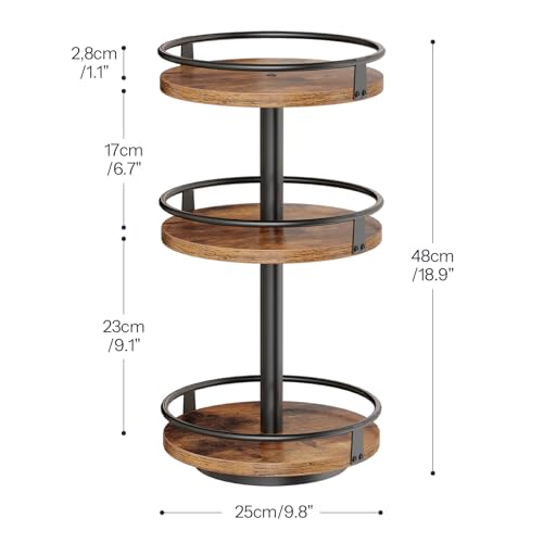 Image of HOOBRO 3-Tier Lazy Susan Organizer, Rotating Spice Rack, Turntable Spice Rack, Vertical Storage Organizer, for Kitchen Countertop, Vanity, Dining Table, Rustic Brown and Black BF09TL01