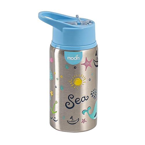 The Moon Brand Single Wall Stainless Steel Sipper Bottle 530ml BPA Free Lid Easy Siping Lightweight for Kids Portable- Large Capacity Indoor/Outdoor Spill Proof Break Resistant - Blue