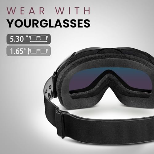Image of OutdoorMaster OTG Ski Goggles - Over Glasses Ski /Snowboard Goggles for Men, Women & Youth - 100% UV Protection (Black Frame + VLT 15% Grey Lens with REVO Red)