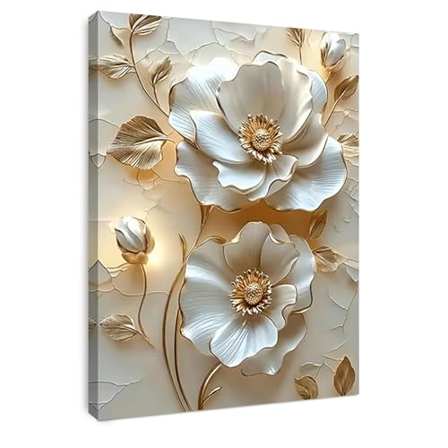 Alptiny Wandbild mit Rahmen 30×40 cm Elegantes Botanical Print Leinwandbild für Wohnzimmer Schlafzimmer Küche Büro 3D Effekt Wanddeko mit Rahmen inkl. Haken Nägel & Magischem Klett