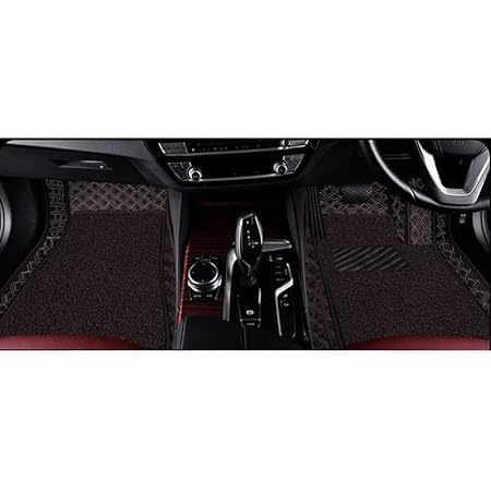 Image of NEXTA 7D Premium Faux Leather Custom Fitted Car Floor Mats for MG Majestor - 7 Seater (All 3 Rows) II Double Stitching II 7 Layer Protection II 100% Waterproof & Washable - (Coffee)