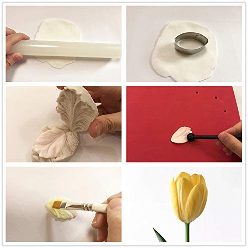 19pcs Gum Paste Molds and Cutters Fondant Tool Kit Sugar Flower Silicone Veining Mold Stainless Steel Cookie Cutter Set for Wedding, Birthday Cake Decorating