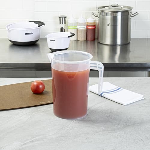Image of Restaurantware Measuring Cup, 4 Quarts Pack of 1 Conical Spout Liquid Scaling Vessel Embossed Ml and Oz Graduations, Clear Plastic Measuring Cup with Handle, For Cooking Baking For Oil Flour
