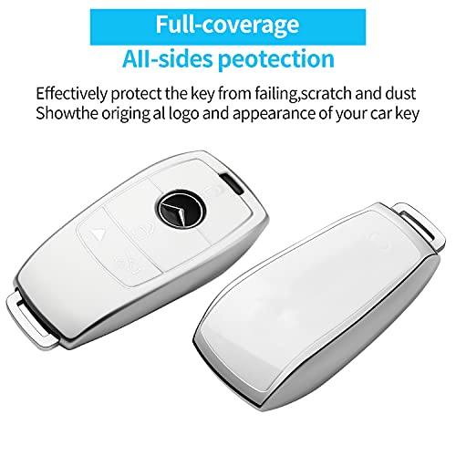 Image of Tukellen for Mercedes Benz Key fob Cover,Special Soft TPU Key Case Protector Compatible with 2017-2021 E-Class 2018-2021 S-Class 2019-2021 A-Class C-Class G-Class-White