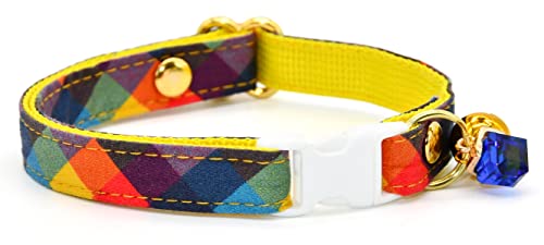 Kamercy Cat Collar With Charm - Fall Plaid Cat Collars, Safety Breakaway Cat Collar,Yellow Red Cat Collars, Cute Cat Outfits, Xx-Small(6" - 10") #TOP17