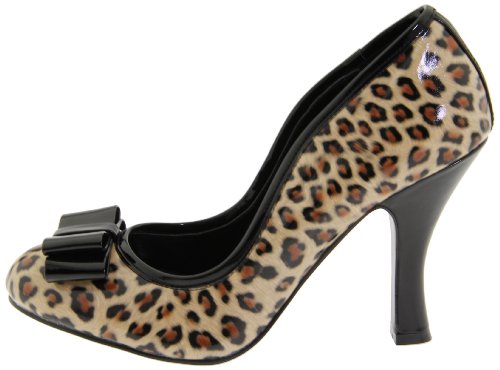 Pleaser Women\'s Smitten-01/TB Spectator Pump,Tan Pump/Black Patent/Cheetah Print,5 M US