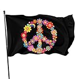 IBILIU Peace Flower Flag 3x5 Ft Outdoor,Colorful sign peace symbol black Garden Flags House Flags Ba