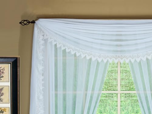 Today's Curtain, Diana Macramé Tergal Sheer Fishtail Scarf 216", White, 45" W x 216" L