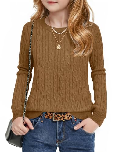 Image of Arshiner Girls Sweaters Long Sleeve Crew Neck Pullover Sweater Jumper Tops
