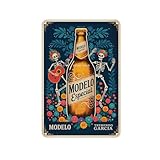 Modelo Beer Skeleton Mariachi Vintage Mexican Metal Sign Print Aesthetic Room Decoration for Home Bedroom Kitchen Bar Dorm Bathroom Wall Decor 8 x 12 Inch