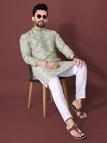 Image of Men's Silk Blend Solid Straight Kurta