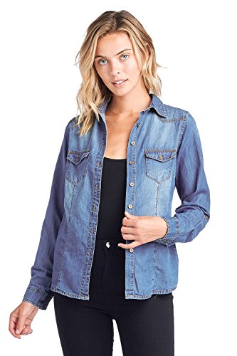 ICONICC Women's Denim Shirt Long Sleeve Chambray Blue (CT5013_MD_M)