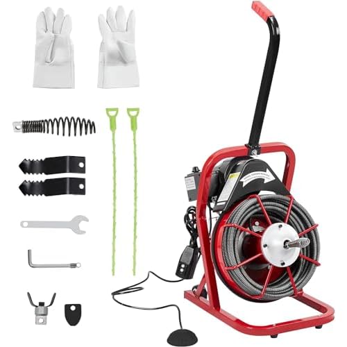 75 ft X 1/2 in Drain Cleaner Machine, Drain Cleaning Machine for 1 to 4 in Pipes, Auto Feed, Sewer Snake Electric Drain Auger Cleaner With Foot Switch