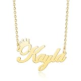 CharmSStory Custom Name Necklace Personalized with Crown 18k Gold Plated Stainless Steel Initial Nameplate Engraved Pendant Customizable Necklace for Women