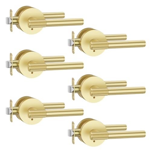 Asidrama 6 Pack Brushed Gold Privacy Interior Door Handles