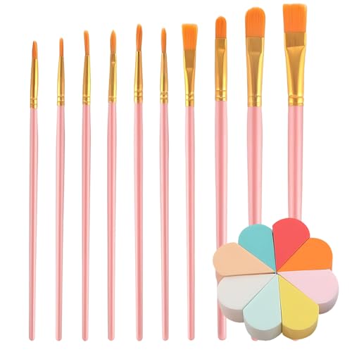 Lot de 2 pinceaux de maquillage pour enfants avec 10 pinceaux et 8 éponges, idéal pour le maquillage de théâtre, le maquillage des enfants et le carnaval, facile à nettoyer et doux pour la peau