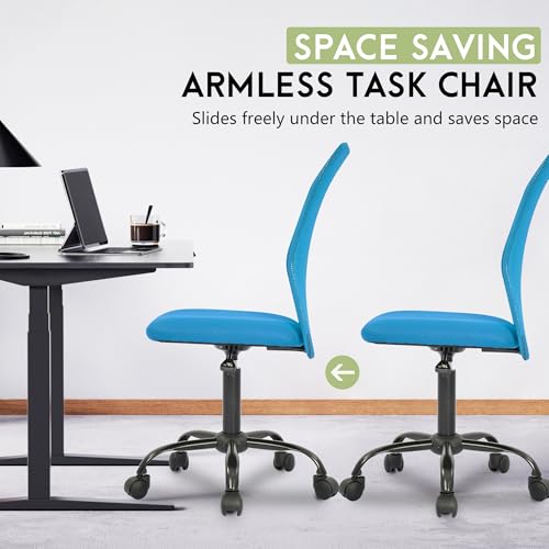 Image of BestOffice Ergonomic Office Chair Desk Chair Mesh Computer Chair Armless Back Support Modern Executive Rolling Swivel Chair with Lumbar Support（Blue）