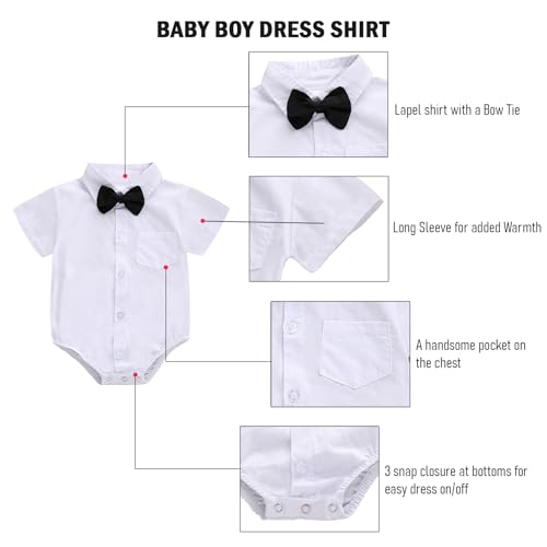 SOBOWO Baby Boys Dress Shirt Onsie Infant Short Sleeve Button Down One-Piece Romper Formal Wedding Gentleman Outfits 0-24M3