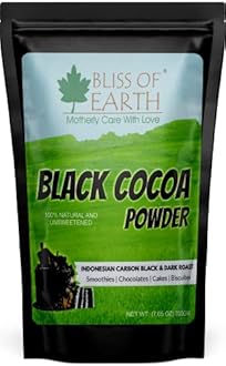 Bliss of Earth Carbon Black Cocoa Powder Indonesian Natural and Unsweetened, Dark Roast Perfect for Cooking & Baking Cakes, Biscuits, Oreo, Chocolates, Smoothies 200g