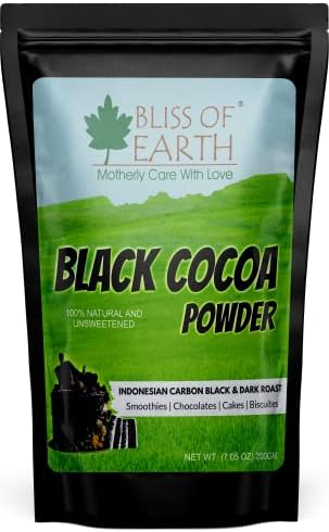 Bliss of Earth Carbon Black Cocoa Powder Indonesian Natural and Unsweetened, Dark Roast Perfect for Cooking & Baking Cakes, Biscuits, Oreo, Chocolates, Smoothies 200g